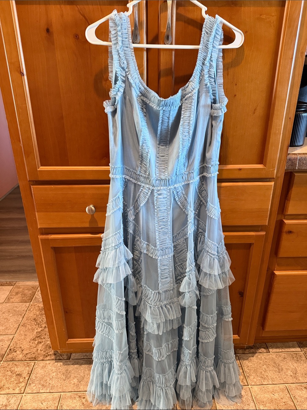 Mac Duggal Light Blue Ruffled Tiered Maxi Dress